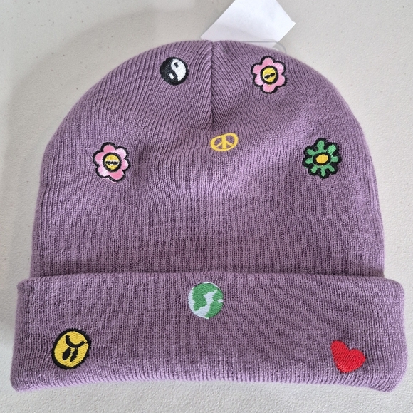Zumiez A-Lab Keeping The Peace Purple Beanie w/ Embroidered Symbols - Size OSFM - Picture 2 of 9